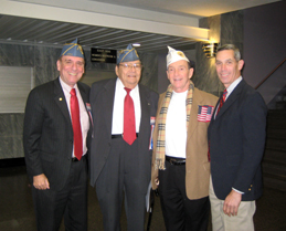 From left to right are PNC Magidson, Commander Kraut, Colonel Bob Picard, and Herb Rosenbaum, JWV Veteran of the Year