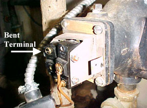 Figure 4. Low water switch terminals after victim contact