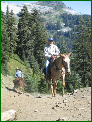 Photo of a man riding a horse.