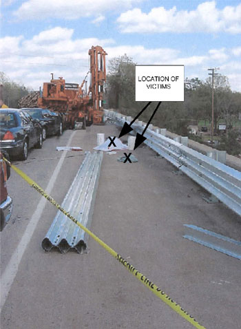 Location of the victims and the guardrail following the incident.