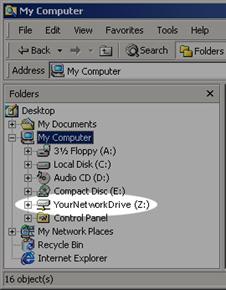 image shows location of mapped network drive in Windows Explorer
