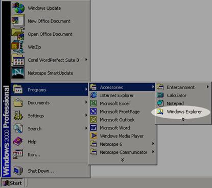 image shows Windows Explorer being opened from the Start Menu