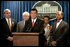 Homeland Security Director, Governor Tom Ridge, answers questions from the media during a press briefing at the White House.