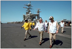 Talking with pilots on mission in Afghanistan, Vice President Dick Cheney tours the USS Stennis Aircraft Carrier March 15.