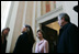 Mrs. Laura Bush and her daughter, Barbara, admire the art and architecture of the the Villa Madama in Rome, upon their arrival for a lunch Feb. 9, 2006 hosted by Italian Prime Minister Silvio Berlusconi.