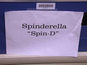 Picture of sign with the robots' nicknames Spinderella and Sisyphus.