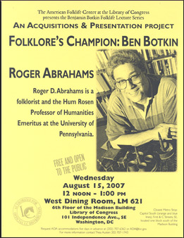 Botkin Lecture Flyer for Roger Abrahams 2007