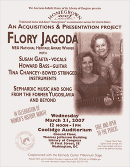 Flyer for the Flory Jagoda concert