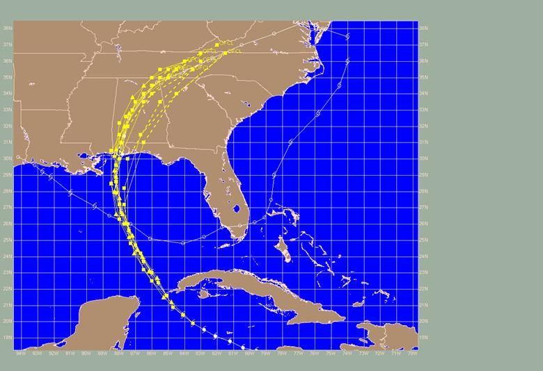 NHC Official forecast tracks (OFCL) for Hurricane Ivan
