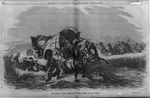 An emigrant train attacked by hostile Indians on the prairie