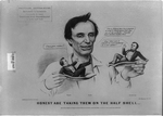 Honest Abe taking them on the half shell. (Cartoon)