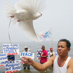 Man with dove in Manila