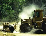 Photo of a mobile rock crusher.