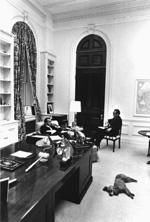 President Nixon and Henry Kissenger confer in Room 180.