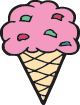 A cartoon drawing of a scoop of ice cream on a cone.