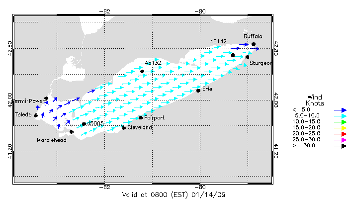 Lake Erie Wind Direction and Speed Forecast