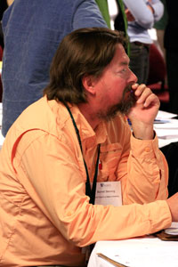 During the Media Panel, Chickering pointed out NCSU College of Veterinary Medicine Professor Barrett Slenning, D.V.M., pictured above, as one of the scientists who helped her report responsibly during the avian flu scare of 2005 and 2006. 
