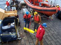 Recovered AUV on deck of ship