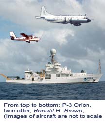 P-3 Orion and twin otter aircraft and NOAA ship Ronald H. Brown