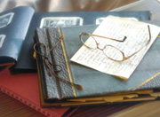 photo albums and reading glasses
