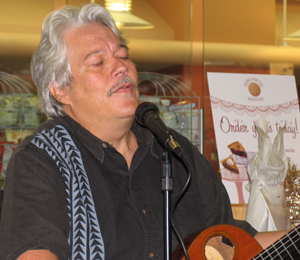 As staff cleaned the cafeteria’s serving area in the background, Beamer accompanied his soulful Hawaiian chanting with the mellow sounds of the slack key guitar, an instrument introduced to the islands by the Spanish.
