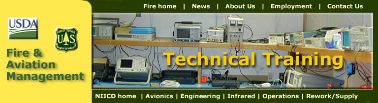 [Banner] USDA Forest Service.  Photo of the Technical Training area with equipment.