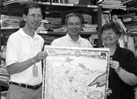 College librarians Greg Chester and Holly Ristau worked with Geography and Map specialist Robert Morris (center) on the Native American map database.