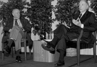 Safire (left) and Wouk discuss Wouk's career and the salient issues that inspire his life and writing.