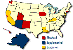 US map showing the 11 population-based, standard, supplemental and expansion cancer registries which covers approximately 14 percent of the US population