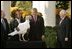 President George W. Bush and Vice President Dick Cheney participate in the annual pardoning of the National Turkey in the Rose Garden Nov. 17, 2004.