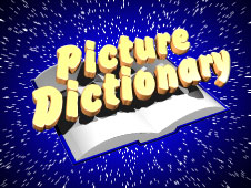 The words Picture Dictionary floating over a book