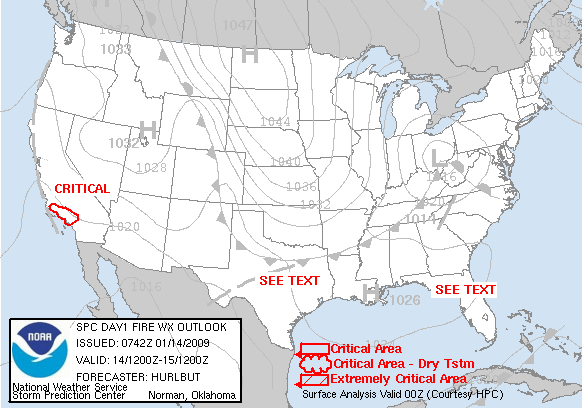 Lastest Day 1 fire weather forecast