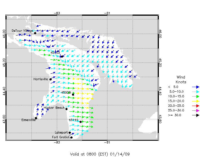 Lake Huron Wind Direction and Speed Forecast