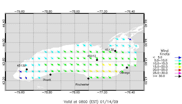 Lake Ontario Wind Direction and Speed Forecast