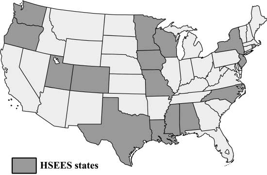Map of states participating in HSEES in Fiscal Year 2002
