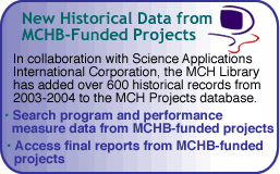 New historic data from MCHB-funded projects