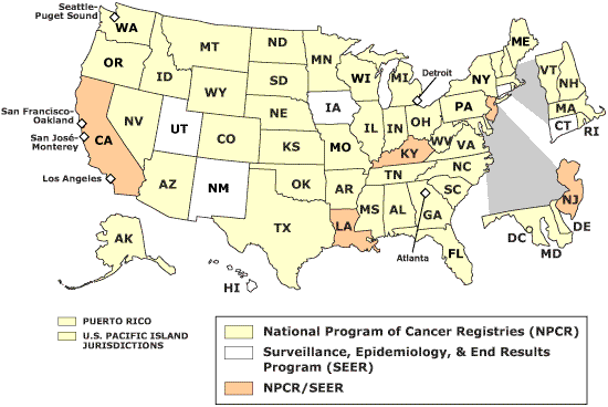 States, metropolitan areas, islands, and territories with NPCR, SEER, or NPCR-SEER programs.
