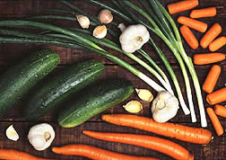 Cucumbers, carrots, onions, garlic
