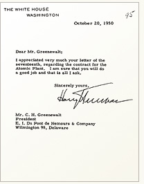 Letter from President Truman to duPont