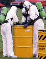 Fire and emergency response personnel practice techniques for hazardous materials containment and removal