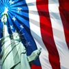 Photo of the Statue of Liberty with American Flag.