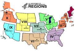 US map showing the 10 DHHS regional offices