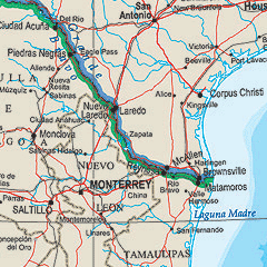 North America map showing framework layers along the Mexico and United States border