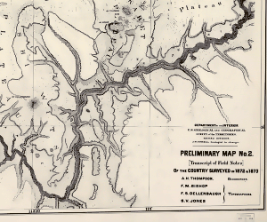 Portion of an early topographic map from the JW Powell expedition. - links to  Library of Congress