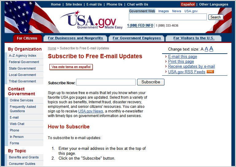 Subscribe to free E-mail Updates page
