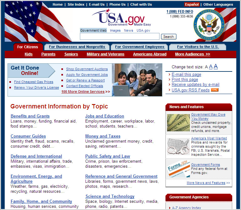 USA.gov homepage
