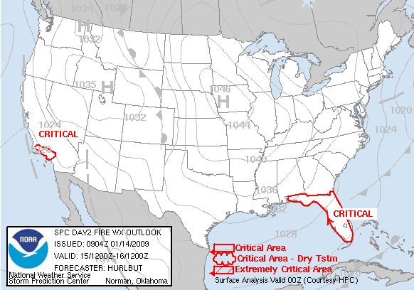 Day 2 Fire Weather Forecast graphic
