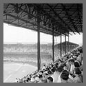 Baseball game at Griffith Stadium. View of field from stands.