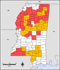 Map of Declared Counties for Disaster 1360