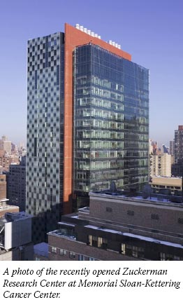 A photo of the recently opened Zuckerman Research Center at Memorial Sloan-Kettering Cancer Center.